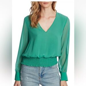 1. STATE Smocked Waist Blouse – Green XL